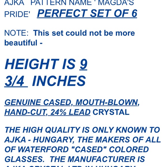 Set of 6 stunning beautiful crystal wine goblets made by AJKA Magda’s Pride. - Picture 9 of 9